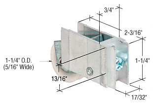 CRL Sliding Glass Door Roller, 3/4" Wide Housing, 1-1/4" Nylon Ball Bearing - Package