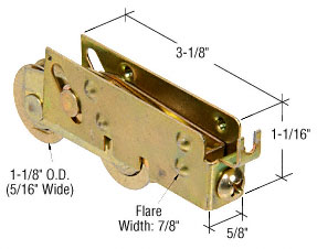 Sliding Glass Door Roller, Tandem, 1-1/8" Steel Ball Bearing Wheel, 5/8" Wide Housing - Package