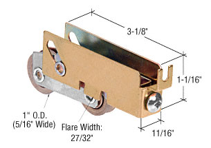 CRL 1" Tandem Steel Sliding Glass Door Roller with 11/16" Wide Housing for Pacific Doors - Package