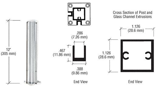CRL Satin Anodized 12" Corner Standard Partition Post