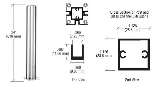 CRL Satin Anodized 24" 3-Way Standard Partition Post