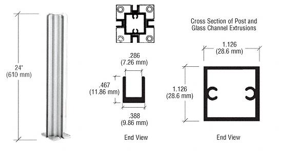 CRL Satin Anodized 24" 4-Way Standard Partition Post