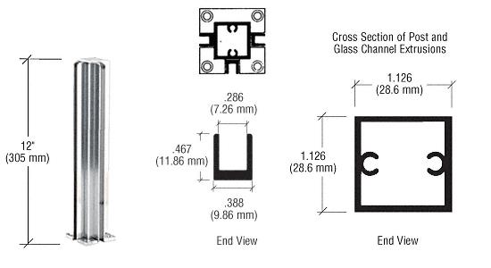 CRL Bright Anodized 12" 3-Way Standard Partition Post