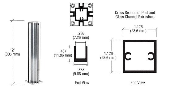 CRL Bright Anodized 12" 4-Way Standard Partition Post