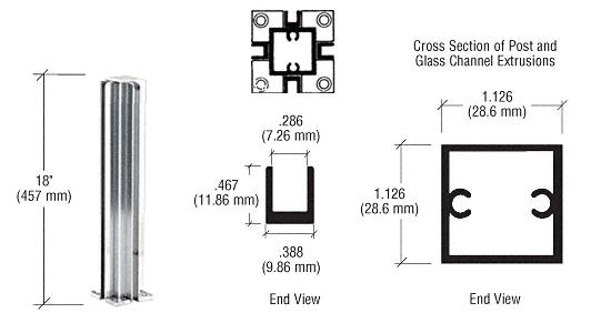 CRL Bright Anodized 18" 4-Way Standard Partition Post