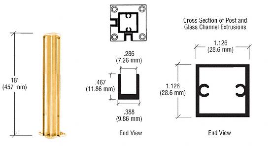 CRL Bright Gold Anodized 18" Corner Partition Post