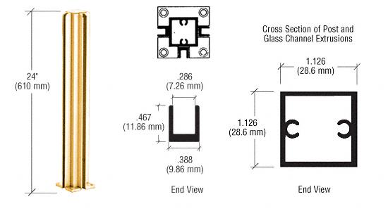 CRL Bright Gold Anodized 24" 3-Way Partition Posts