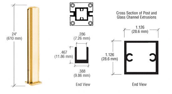 CRL Bright Gold Anodized 24" Center Partition Posts