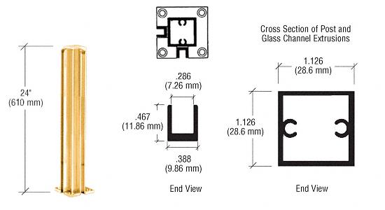 CRL Bright Gold Anodized 24" Corner Partition Posts
