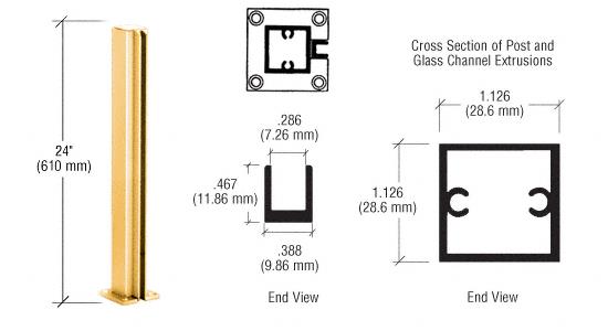 CRL Bright Gold Anodized 24" End Partition Posts