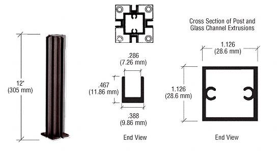 CRL Duranodic Bronze 12" 4-Way Standard Partition Post