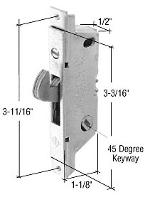 Mortise Lock for Sliding Glass Patio Doors by Adams Rite, Square End Face Plate, 3-11/16" Screw Holes,  Automatic Latching