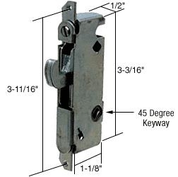 CRL Mortise Lock for Sliding Glass Patio Doors by  W&F, Stainless Steel Round End Face Plate, 3-11/16" Screw Holes, 45° Keyway
