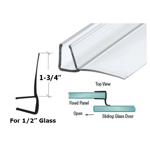 Frameless Shower Door Polycarbonate Seal with 90 degree 1-3/4" Long Vinyl Fin for 1/2" Glass - 73" Long
