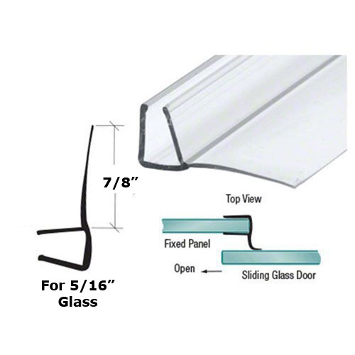 Frameless Shower Door Polycarbonate Seal with 90 degree 7/8" Long Vinyl Fin for 5/16" Glass - 73" Long