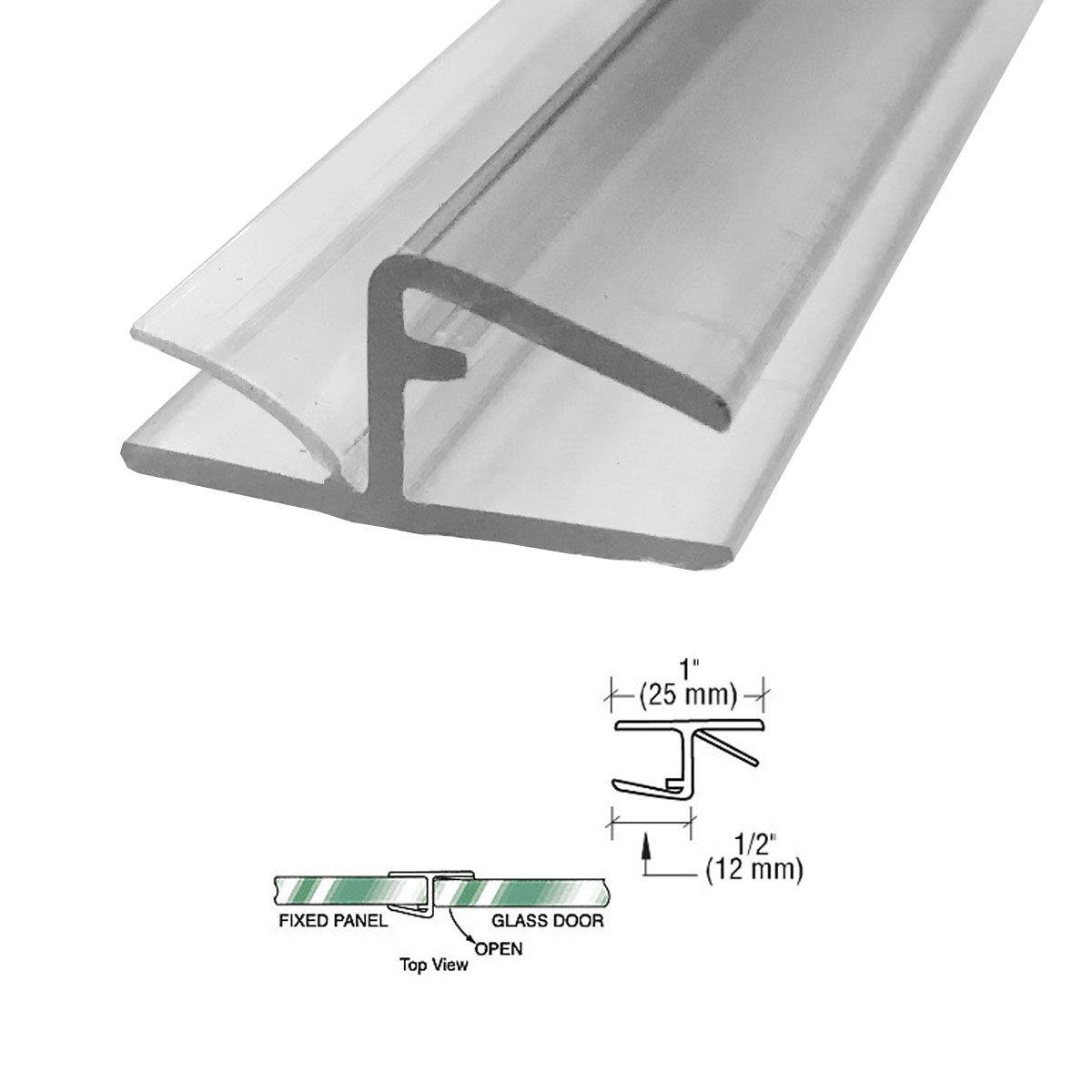 Gordon Glass&#174; "H" Inline Panel Seal with Vinyl Cushion Fin for 180 Degree Application for 1/4" Glass - 73" long