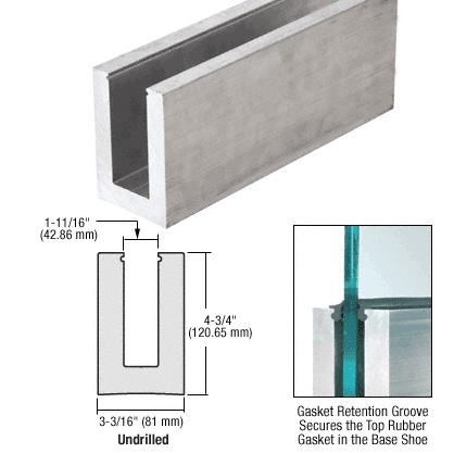 CRL Mill Aluminum 118-1/8" (3 m) L21S Series Standard Square Base Shoe Un-drilled for 21.52mm Laminated Tempered Glass