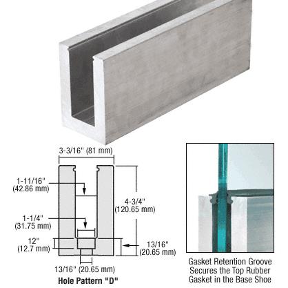 CRL Mill Aluminum 118-1/8" (3 m) L21S Series Standard Square Base Shoe Drilled With 13/16" Holes Pattern "D" for 27/32" (21.52 mm) Laminated Tempered Glass