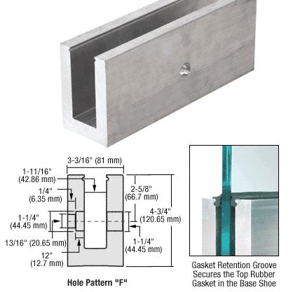 CRL Mill Aluminum 118-1/8" (3 m) L21S Series Standard Square Base Shoe Drilled With 9/16" Fascia Holes Pattern "F" for 21.52mm Laminated Tempered Glass