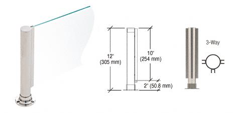 CRL 12" Round Brushed Stainless PP01 Elegant Series Counter/Partition 3-Way Post