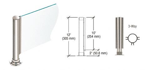 CRL 12" Round Polished Stainless PP01 Elegant Series Counter/Partition 3-Way Post