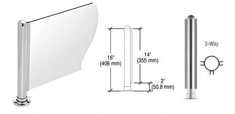 CRL 16" Round Polished Stainless PP02 Elegant Series Counter/Partition 3-Way Post