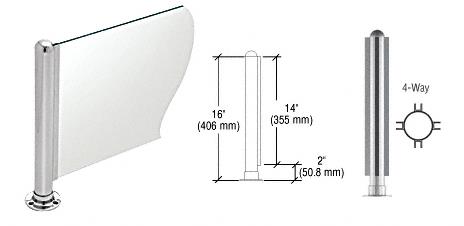 CRL 16" Round Polished Stainless PP02 Elegant Series Counter/Partition 4-Way Post