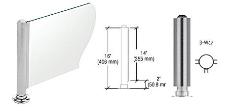 CRL 16" Round Brushed Stainless PP03 Elegant Series Counter/Partition 3-Way Post
