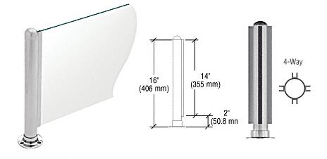 CRL 16" Round Brushed Stainless PP03 Elegant Series Counter/Partition 4-Way Post