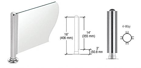 CRL 16" Round Polished Stainless PP03 Elegant Series Counter/Partition 4-Way Post