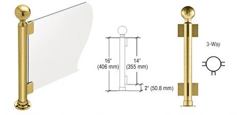 CRL 16" Round Polished Brass PP04 Elegant Series Counter/Partition 3-Way Post