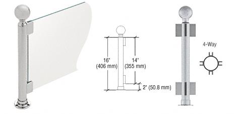 CRL 16" Round Brushed Stainless PP04 Elegant Series Counter/Partition 4-Way Post