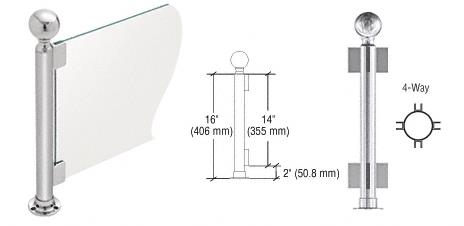 CRL 16" Round Polished Stainless PP04 Elegant Series Counter/Partition 4-Way Post