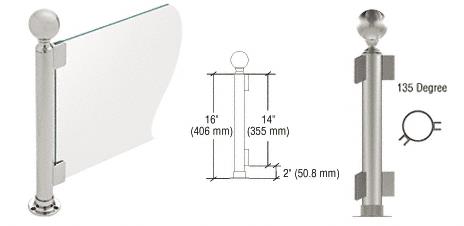 CRL 16" Round Brushed Stainless PP05 Elegant Series Counter/Partition 135 Degree Post