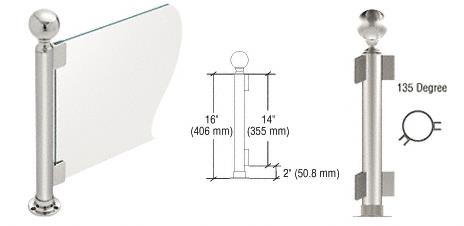 CRL 16" Round Polished Stainless PP05 Elegant Series Counter/Partition 135 Degree Post
