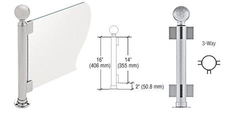 CRL 16" Round Brushed Stainless PP05 Elegant Series Counter/Partition 3-Way Post