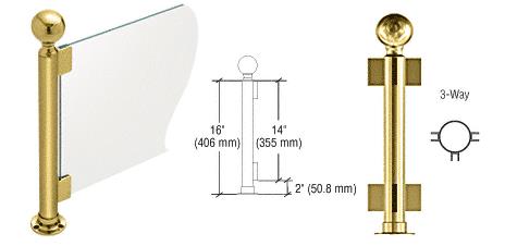 CRL 16" Round Polished Brass PP05 Elegant Series Counter/Partition 3-Way Post