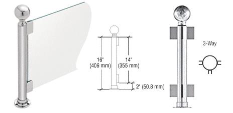 CRL 16" Round Polished Stainless PP05 Elegant Series Counter/Partition 3-Way Post