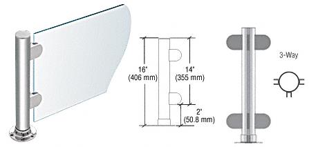 CRL 16" Round Polished Stainless PP06 Elegant Series Counter/Partition 3-Way Post