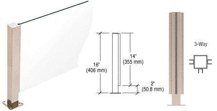 CRL Brushed Stainless 16" High 1-1/2" Square PP41 Series Counter/Partition 3-Way Post
