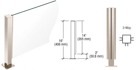 CRL Polished Stainless 16" High 1-1/2" Square PP41 Series Counter/Partition 3-Way Post