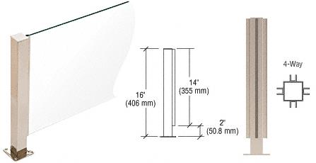 CRL Brushed Stainless 16" High 1-1/2" Square PP41 Series Counter/Partition 4-Way Post