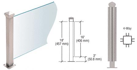 CRL Brushed Stainless 18" High 1-1/2" Square PP42 Elegant Series Counter/Partition 4-Way Post