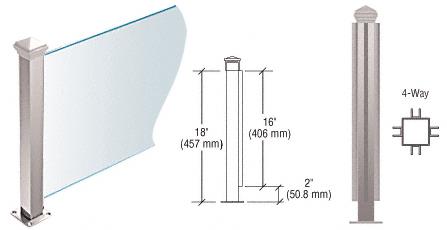 CRL Polished Stainless 18" High 1-1/2" Square PP42 Elegant Series Counter/Partition 4-Way Post