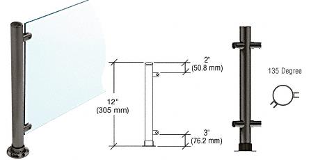 CRL 12"  Black Powder Paint Round PP55 SlimLine Series Counter/Partition 135 Degree Posts