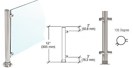 CRL 12"  Brushed Stainless Round PP55 SlimLine Series Counter/Partition 135 Degree Posts
