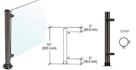 CRL 12"  Black Powder Paint Round PP55 SlimLine Series Counter/Partition Corner Posts