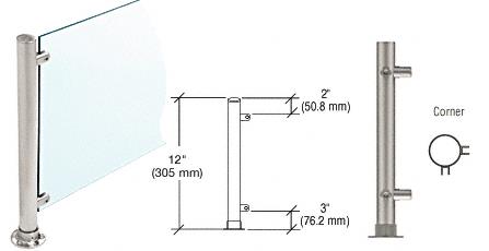 CRL 12"  Brushed Stainless Round PP55 SlimLine Series Counter/Partition Corner Posts