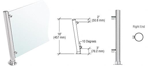 CRL 18"  Brushed Stainless Round PP65 SlimLine Series Counter/Partition Right End Posts