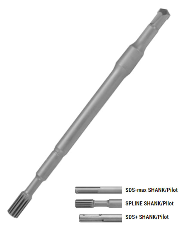 Relton S02-10S Solid-Body Hard-Head Bits Spline Shank Pilot for 1-1/8" thru 1-5/8" Heads - 10" Drilling Depth